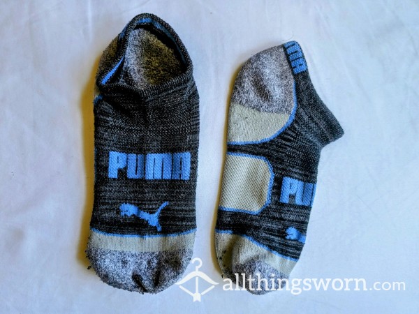 Puma Ankle Socks- Grey With Blue Accents