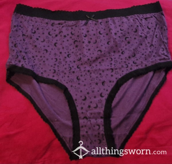 Purple And Black Full Panties - Moon And Stars Design
