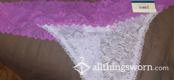PURPLE And Light Purple Flower Lace Thong