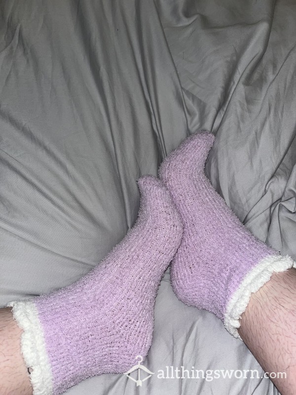 Purple And White Fluffy Socks