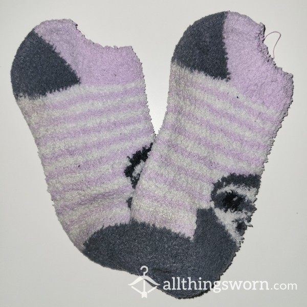 Purple And White Sloth Fuzzy Ankle Socks 💜