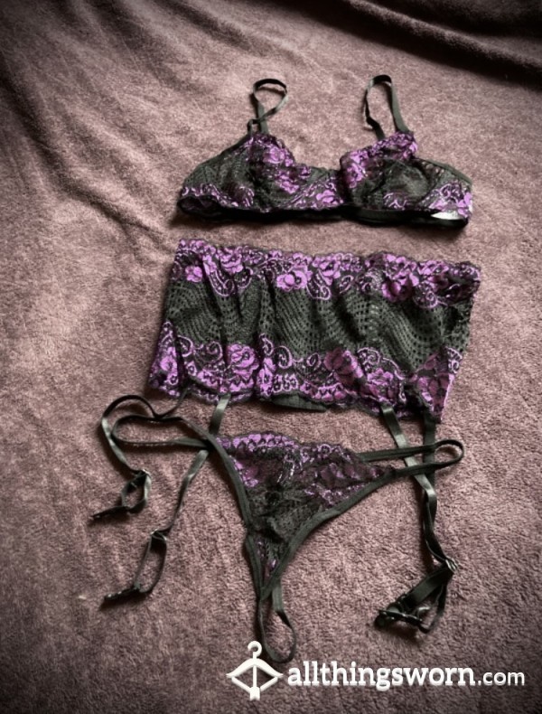 Purple & Black Bra & Panty Set Custom 10 Photo Set