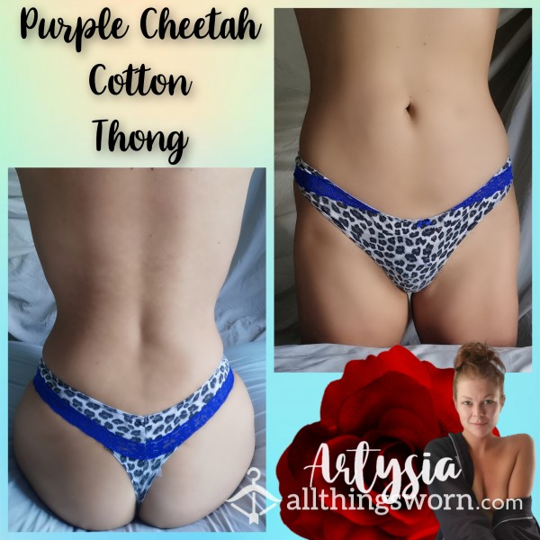 Purple Cheetah Cotton Thong