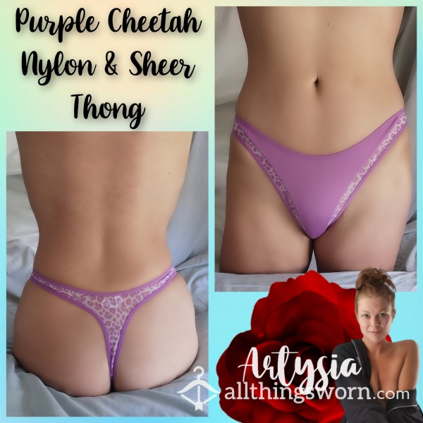 Purple Cheetah Nylon & Sheer Thong