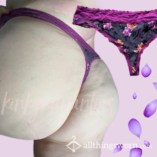Purple Floral Thong - Includes 48-hour Wear & U.S. Shipping
