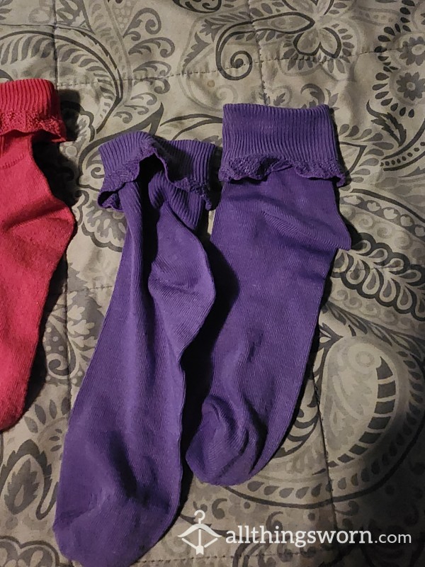 Purple Frilly Ankle Socks