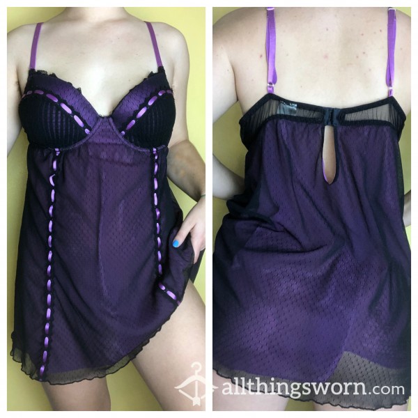 Purple Lace Lingerie Slip Dress