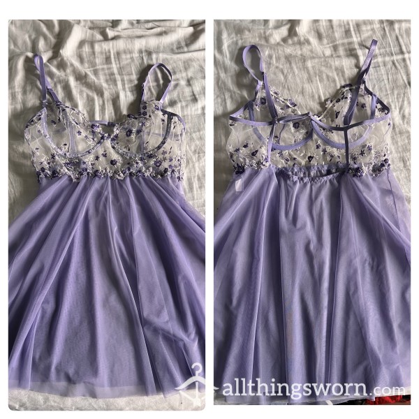 Purple Mesh & Embroidered Babydoll