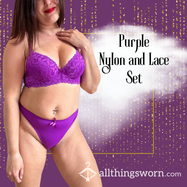 Purple Nylon And Lace Set