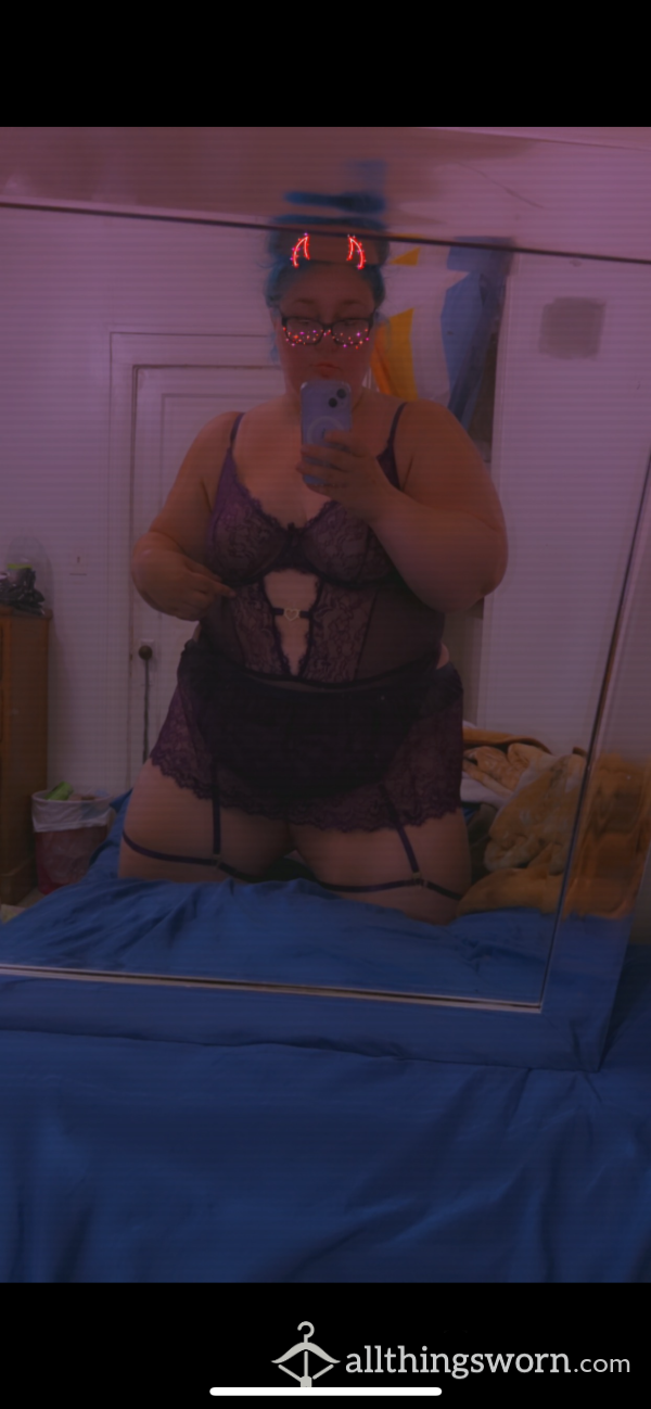 Purple One Piece Lingerie With Lace Skirt