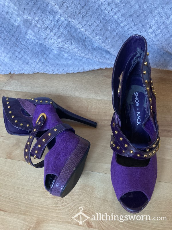 Purple Peep Toe High Heels, UK 6