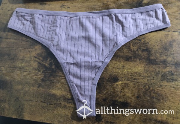Purple Ribbed Cotton Thong - Includes US Shipping & 24 Hr Wear - Medium - Customizable