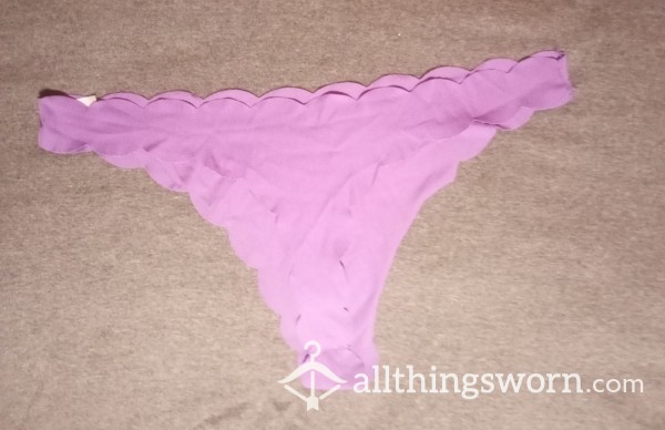 💜Purple Satin Thong With Scalloped Edges Size LG💜