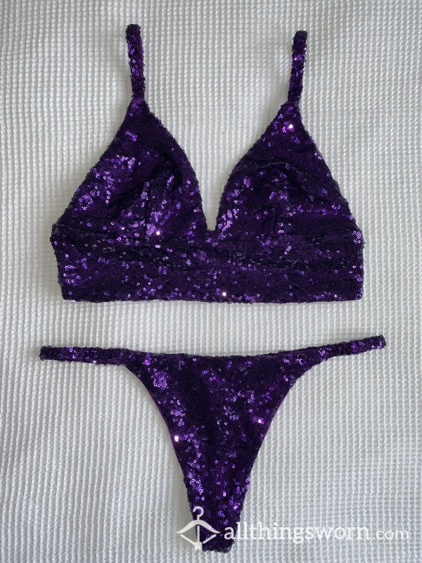 Purple Sequin Bra & Thong Set 💜 48 Hr Wear 💋