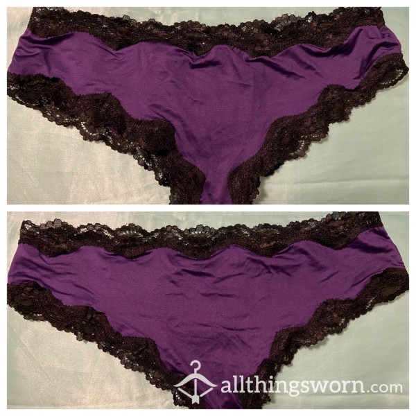 Purple Silky Panties With Lace Trim