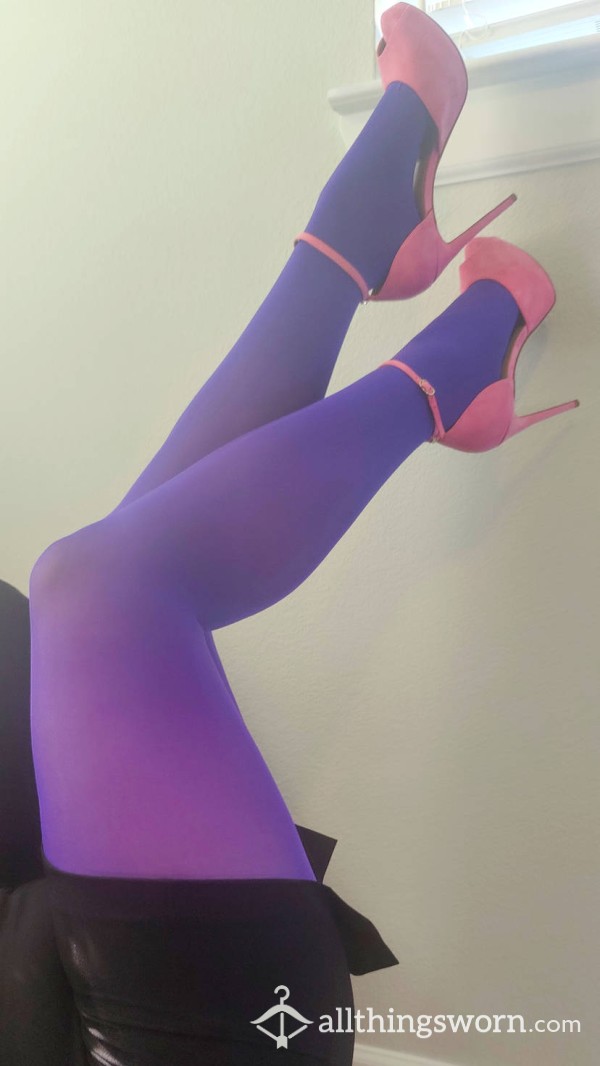Purple Tights Worn Without Panties