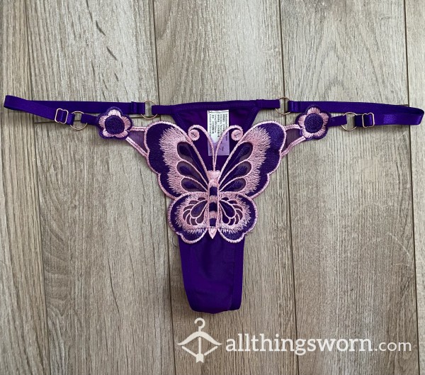 Purple/Pink Mesh Butterfly Thong - Worn Your Way