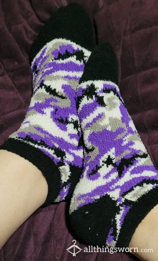 Purple,White, Black, Grey Soft Camo Print Socks FREE Shipping In US