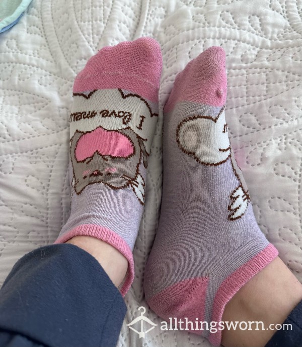 Pusheen Pink And Purple Socks | Kawaii, Cute | Girly Ankle Socks | Scented, Very Well Worn