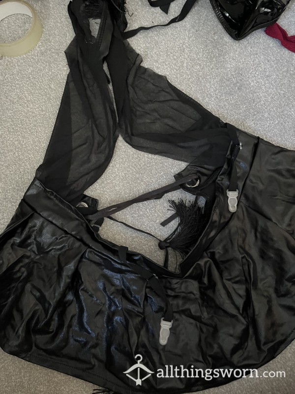 PVC Skirt And Mesh Top Lingerie Outfit