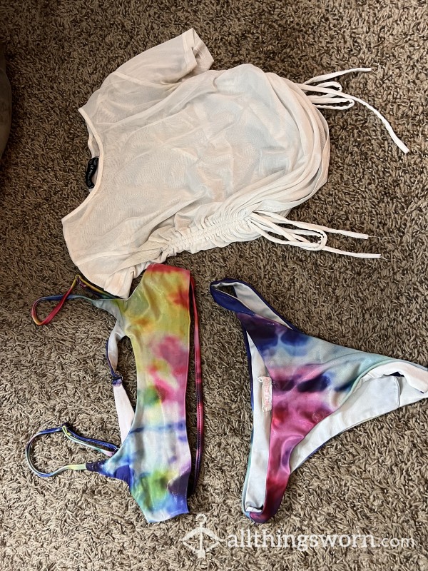 Rainbow Bikini 🌈 + Added On Mesh White Top 🤍😍