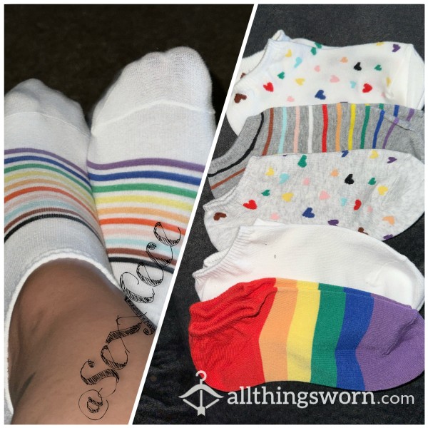 Rainbow •Old Navy • OS • Ankle Socks • Hearts • Stripes • 48h Wear