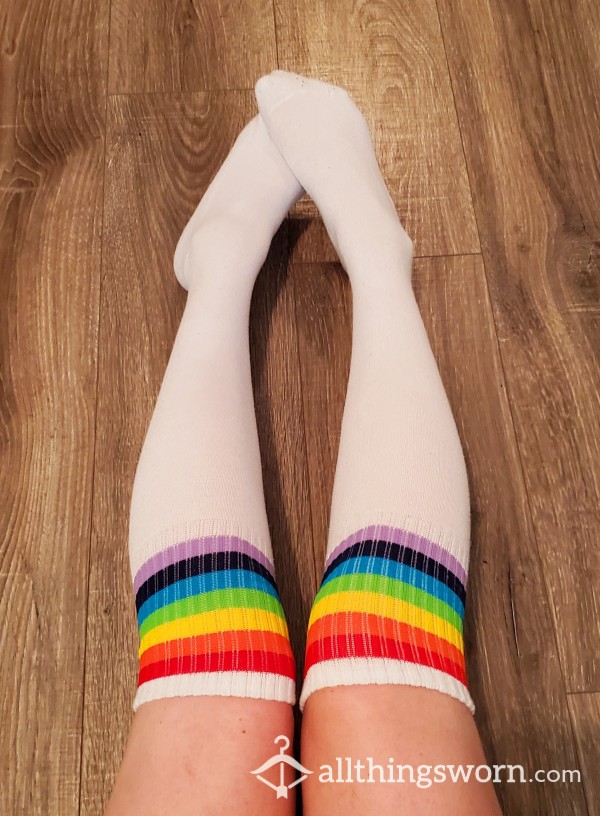 Rainbow Stripe Knee High Socks - Well Loved And Dirty