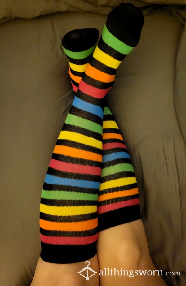 Rainbow Striped Knee High Socks!