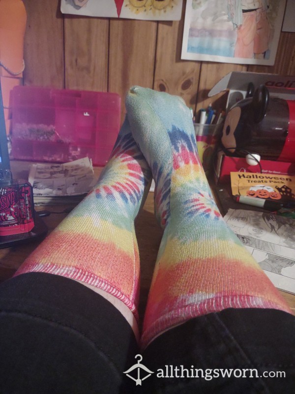 Rainbow Tye Dye Long Socks