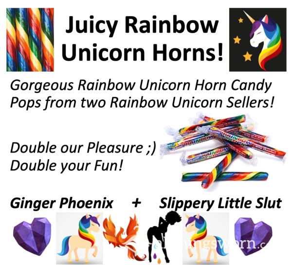 Rainbow Unicorn Horns!  Xx  SlipperyLittleSlut And GingerPhoenix Collab Listing!!  🏳️‍🌈🦄  Xx  Juicy Rainbow Unicorn Horns, Prepared To Order!  Xx  Charity Donation Included For Trevor Project