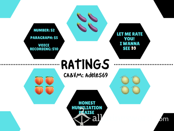 Ratings! Dick, Pussy, And Anything Else! Various Levels Available!