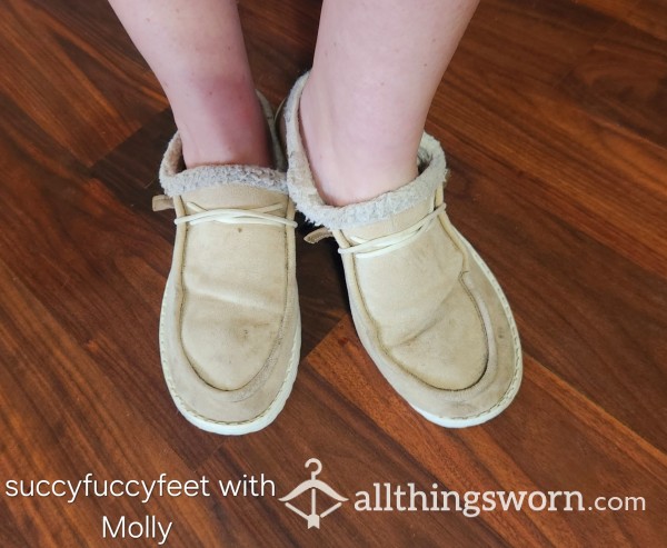 Ratty Well Worn Slippers With Dirty Fleece Insoles - Worn Daily And Still Wearing!