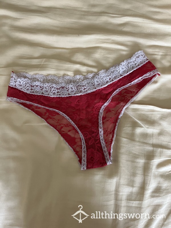 READY TO SHIP 24hr Red And White Lace Panties