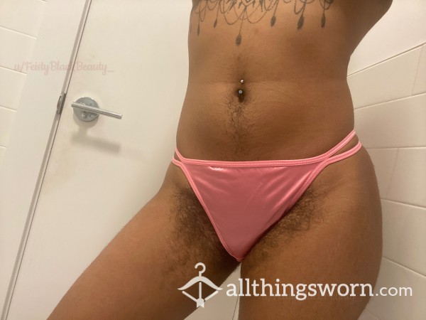 ✨ Ready To Ship✨ Pink Medium Satin Bikini Panties (Ebony, Hairy, Hairy Pussy, Bush, Hairy Ass, Strong Scent, Well Worn, No Shower, Masturbation, Workout, JOI)