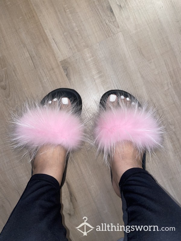 Real Fur Pink Slides