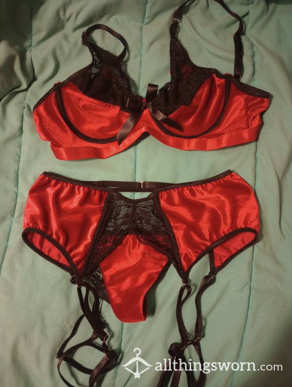 Red And Black 3 Piece Lingerie Set