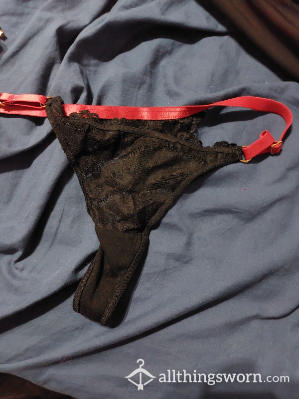 Red And Black Lace Thong
