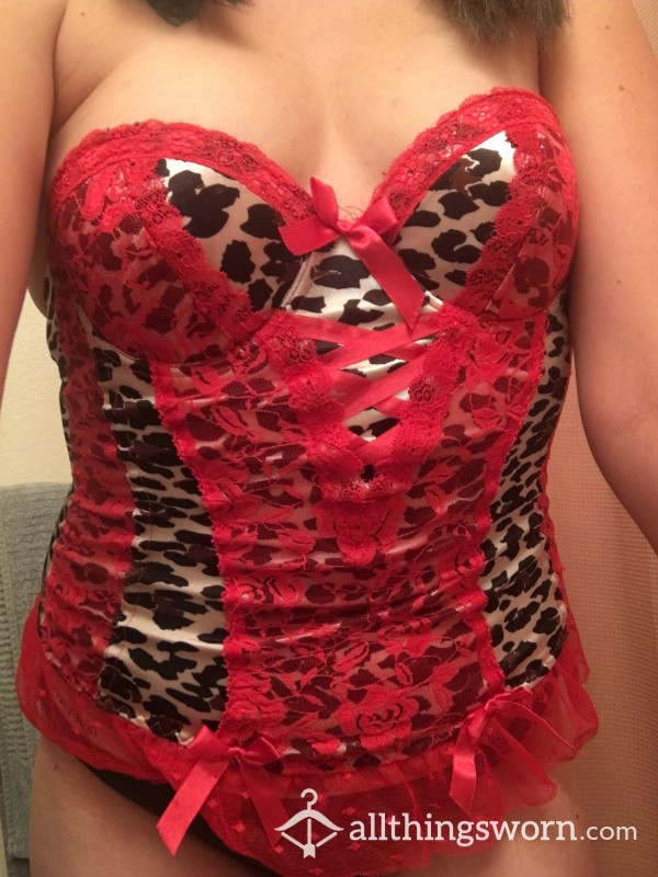 Red And Black Leopard Corset Top