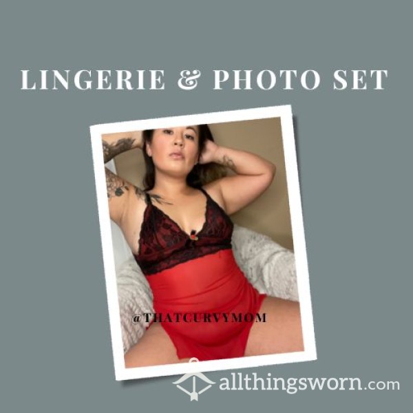 Red And Black Lingerie Plus Photo Set