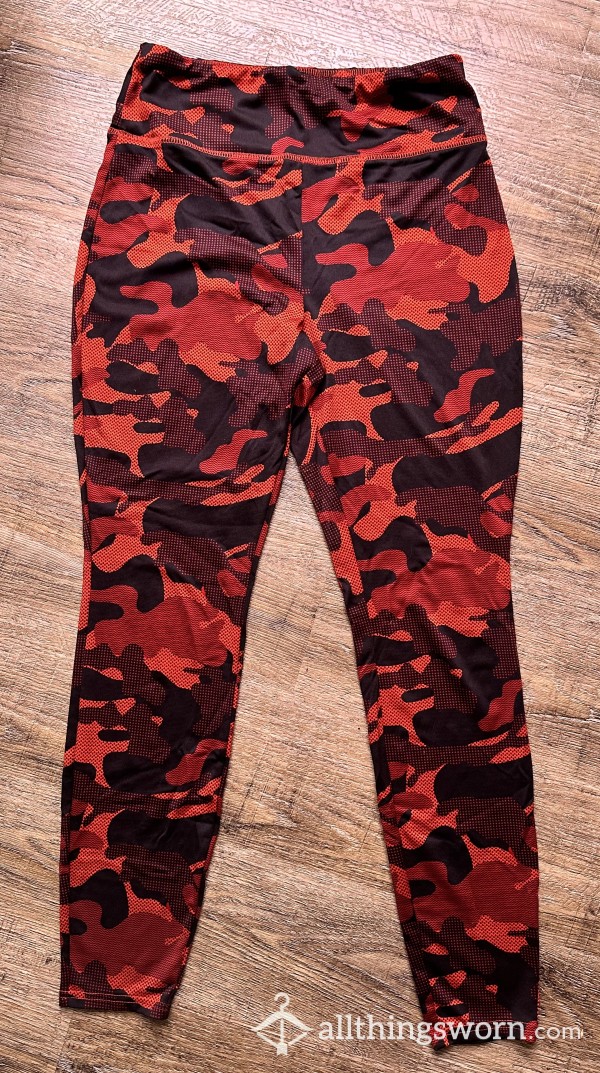 Red And Black Camo Print Workout Leggings