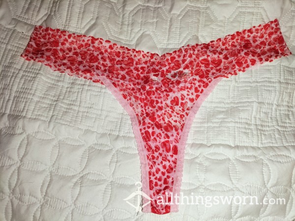 Red And Pink Lace Heart Thong
