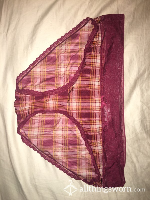 Red And Plaid Lace Trim Panties