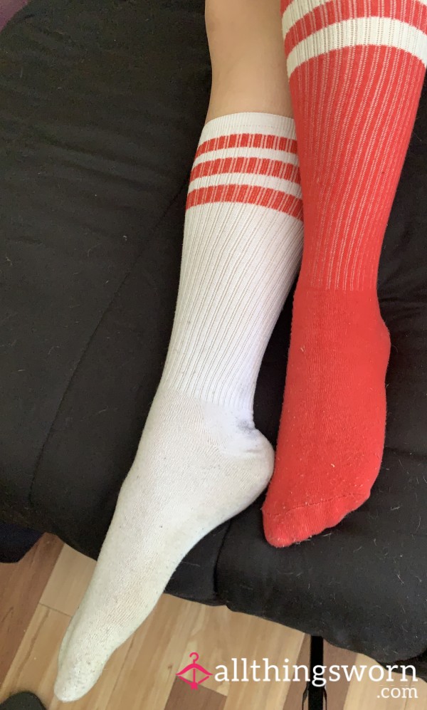 Red And White Knee High Tube Socks