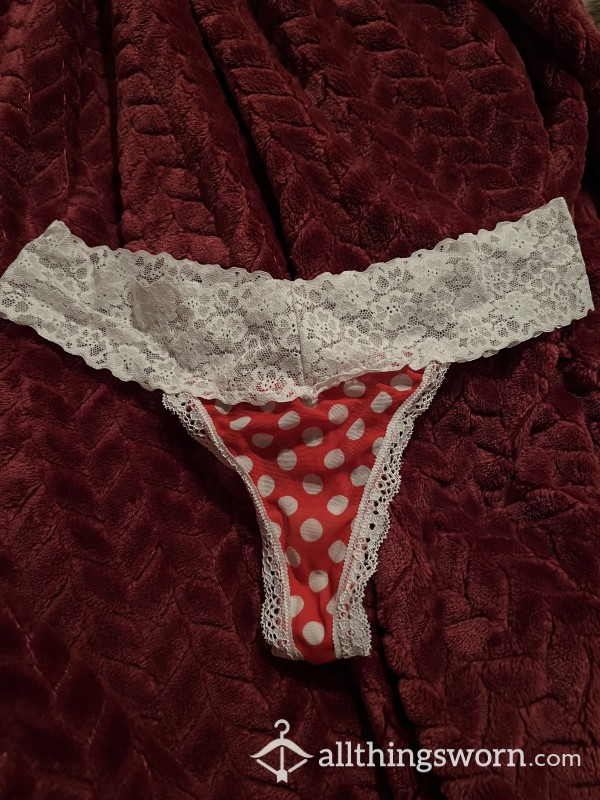 Red And White Lace Thong