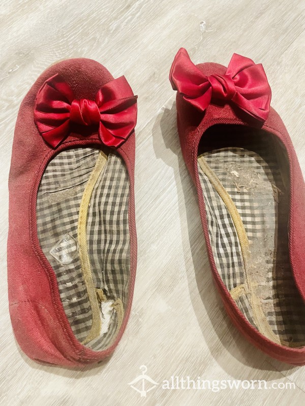 Red Ballet Flats With Bows (size 11)