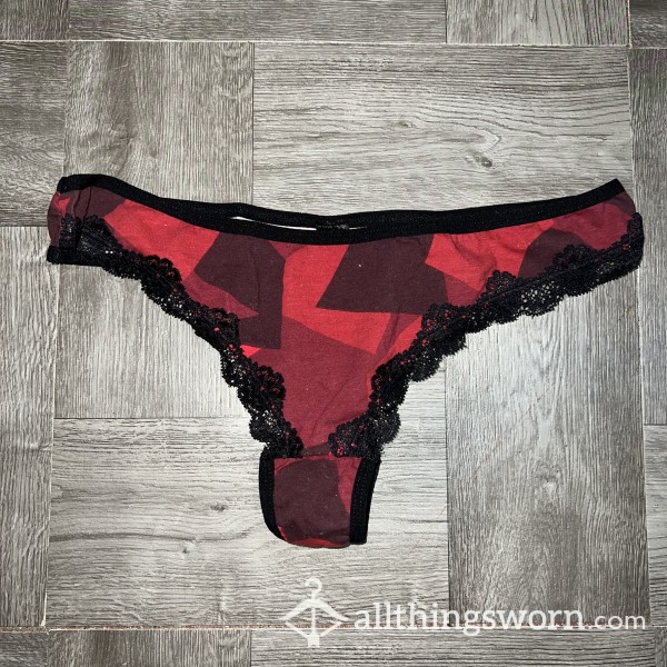 Red & Black Patterned Cotton Thong