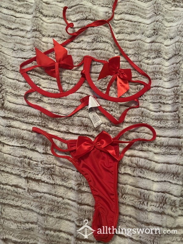 Red Bow Gift Bra And Panty Set