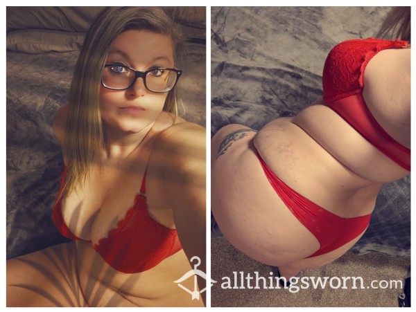 ❤️Red Bra 38D & Lg Red Thong With Little 💕hearts.