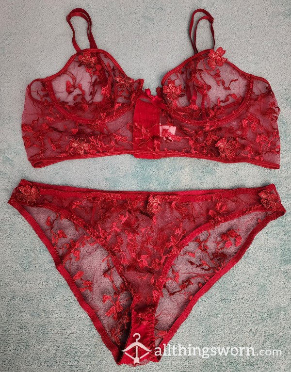 Red Underwire Bra And Panty Set