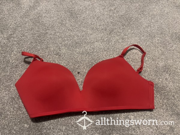 Red Bra With Lacy Straps